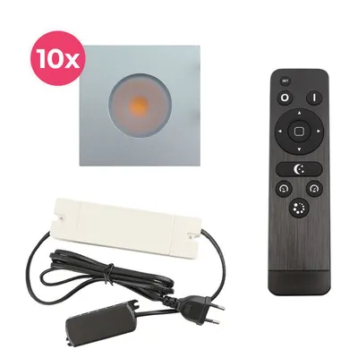 Produktbild von Olucia - 10 eckige chrom Einbaustrahler Terrassenüberdachung Dico, IP65, inkl. Anschlussset und Fernbedienung