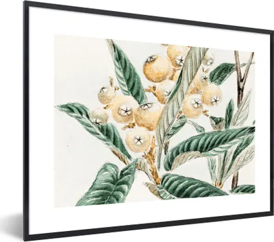 Produktbild von MuchoWow® Gerahmtes Poster Beere - Blätter - Japanisch 40x30 cm - Poster mit Schwarzem Bilderrahmen Wandposter Rahmen Foto Bilder - Kunstposter - Wanddekorationen