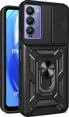 Produktbild von Hülle für Tecno Camon 18 / Camon 18 P mit Ring Ständer Halter Dia Kameraschutz TPU PC Hybrid Handyhülle Schwarz