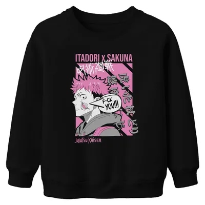 Produktbild von FUCK YOU Jujutsu Kaisen Itadori Yuji Sakuna Anime Kinder Sweatshirt Pullover, Schwarz, 128