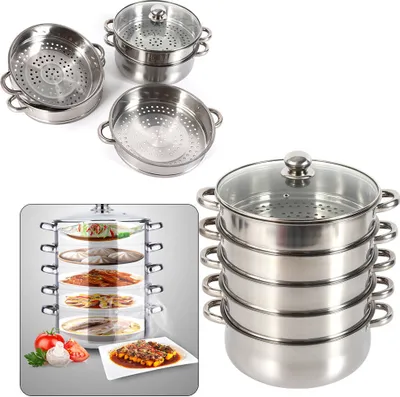 Obrázek produktu pro 28cm parní hrnec z nerezové oceli s 5 vrstvami a skleněnou poklicí