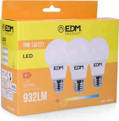 Image de Kit 3 Ampoules Led E27 10w Lumière Chaude éclairage Led économique, Lumière Chaude 3200k - Edm