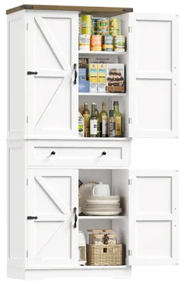 Image de Armoire de cuisine - Armoire haute 180 cm - Buffet à 4 portes et 1 tiroir - Mélaminé, profondeur 40 cm - Blanc