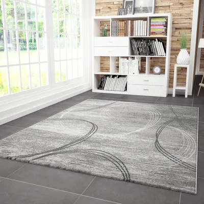 Image de Tapis design moderne motif giratoire chiné gris noir