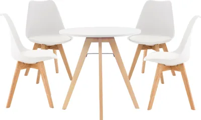 Produktbild von CLP Essgruppe Livik mit vier Stühlen und einem Tisch Ø 75 cm weiß