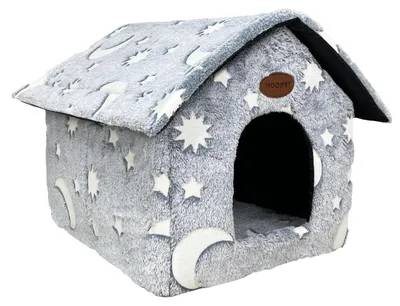 Produktbild von Katzenhaus Plüsch Grau Waschbares Kissen Rutschfester Boden 40x35x40cm