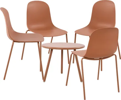 Produktbild von CLP 4er Sitzgruppe Mindin Set 1 Tisch 4 Stapelstühle wetterfest UV-beständig terracotta