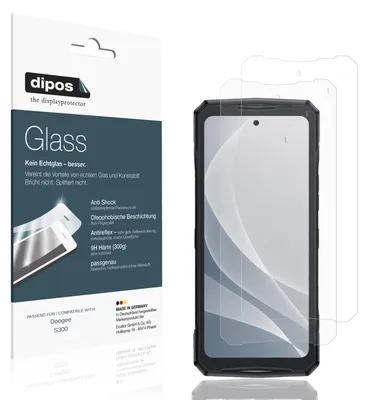 Obrázek produktu pro 2x ochranná fólie pro telefon Doogee S300, matná povrchová úprava - nárazuvzdorná fólie 9H, vyrobená z tvrzeného skla (dipos Glass)