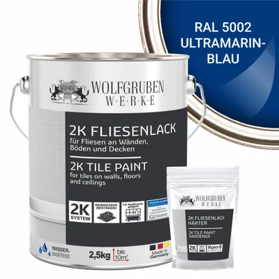 Produktbild von 2K Fliesenlack Fliesenfarbe Wand Bodenfliesen W712 Ultramarinblau RAL 5002 - 2,5Kg
