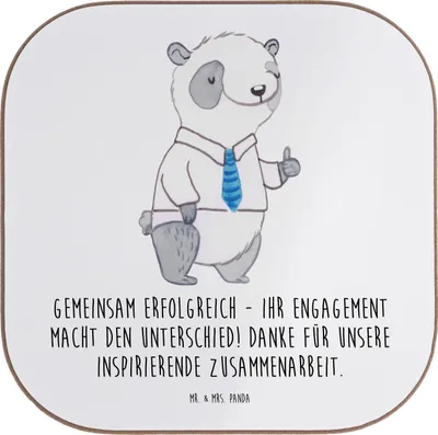 Produktbild von Mr. & Mrs. Panda Tassenuntersetzer Geschäftspartner Erfolg - Weiß - Geschenk, Holzuntersetzer, Dankeschön, Zusammenarbeit, Danke sagen, gemeinsam erfolgreich, Anerkennung
