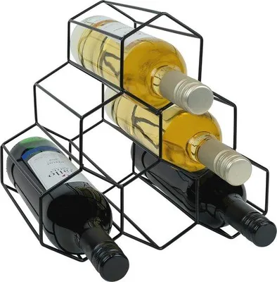 Zdjęcie produktu dla Regał na wino na 6 butelek – czarny – sześciokątny – stylowa dekoracja do wnętrz
