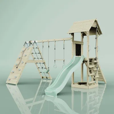 Produktbild von OutdoorToys Spielturm Kiruna aus Holz in Grün Trapezstange