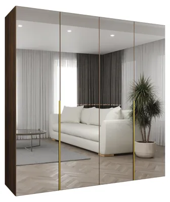 Produktbild von MEBLE KRYSPOL, Kleiderschrank Spiegel, 150x202x52, Warmia-Nuss, Griff Gold