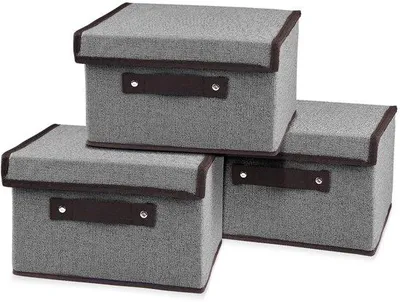 Produktbild von Ibenzoa® 3 faltbare Stoff-Aufbewahrungsboxen mit Deckel, 25 x 19 x 16 cm – Organizer für Spielzeug & Kleidung, Grau
