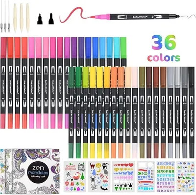 Produktbild von Vicloon Dual Brush Pen Set - 36 Farben Filzstifte mit Doppelspitze inkl. 3 Ersatznachfüllungen - Pinselstifte für Zeichnen, Aquarell und Kalligraphie