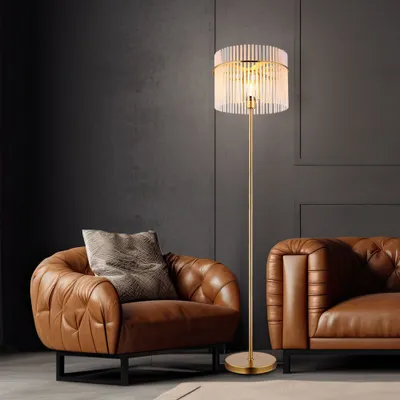 Produktbild von LED Stehleuchte, Metall, Gold, Glasstäbe, E27, H 152 cm