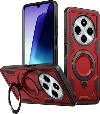Immagine prodotto di Custodia MagSafe per Xiaomi Redmi 14C / Xiaomi Poco C75 - Cover posteriore Phonesta MagLock Armor con anello - Rosso