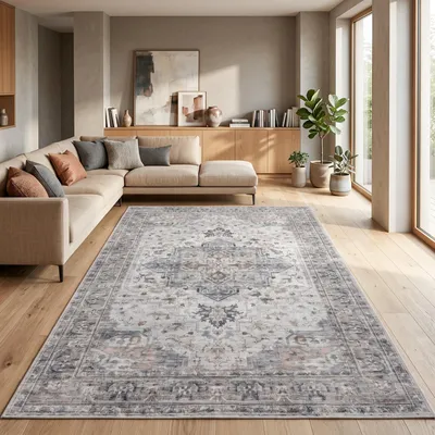 Immagine prodotto di Homebyhome Tappeto lavabile vintage pelo corto grande soggiorno sala pranzo design orientale facile manutenzione Dimensione: 240x340 cm