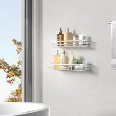 Produktbild von Famanu Duschregal Set 2 Stück - ohne Bohren, silberfarbene Badezimmer Organizer