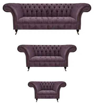 Produktbild von Dunkellila Chesterfield Garnitur Edler Dreisitzer Moderner Lehnsessel