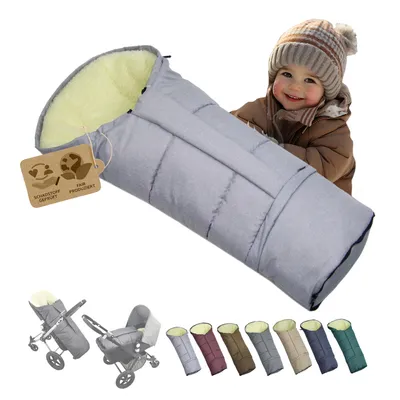 Produktbild von BAMBINIWELT Winterfusssack in Mumienform für Kinderwagen, Jogger, Buggy oder Schlitten, aus Wolle, Größe anpassbar, MUMIE MELIERT HELLGRAU