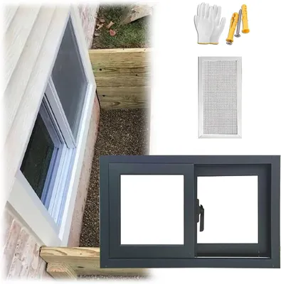 Productafbeelding van Zwarte reservekelderramen voor woningen, verkrijgbaar in de afmetingen 76,2 x 30,5 cm, 76,2 x 38,1 cm of 76,2 x 45,7 cm, geschikt voor tuinhuizen, kippenstallen, campers en badkamers (94 x 55,9 cm)
