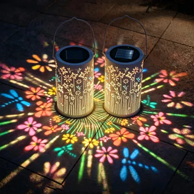 2er-Set Solarleuchten, bunte Blumen, Hängedeko für Garten