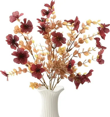 Produktbild von MODFU Kunstpflanzen, Künstliche Herbstblumen, Deko Kunstblumen Strauß, 12 Stück Set, Realistische Plastikblumen, Herbst Dekoration, Kunstpflanzen für Wohnzimmer, Küche, Hochzeit, Tischdeko, Rot