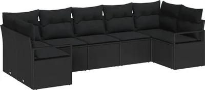 Zdjęcie produktu dla vidaXL Sofa ogrodowa z poduszkami 7-częściowa z czarnego polirattanu