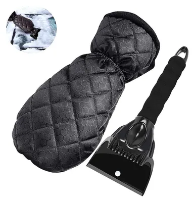 Produktbild von Eiskratzer Auto mit Handschuh, Scheibenkratzer warm gefüttert, ergonomischer Griff, schwarz, L