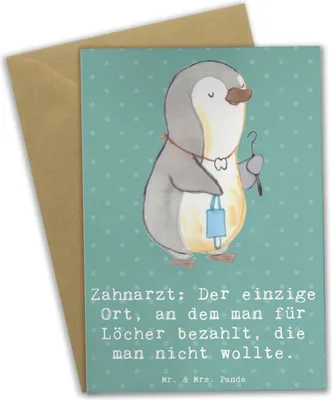 Produktbild von Mr. & Mrs. Panda Klappkarte Zahnarzt Lochgebühr - Meeresbrise - Geschenk, weihnachtskarten, Beruf, einladungskarten, Zahnpflege, Glückwunschkarte, Humor, genesungskarte