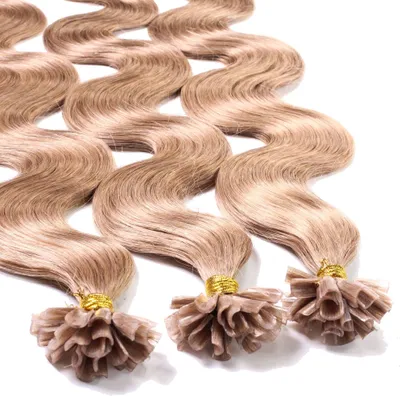 Produktbild von hair2heart Extensions Echthaar Bondings Gewellt - 25 Strähnen 0.5g 40cm 8/01 hellblond natur-asch