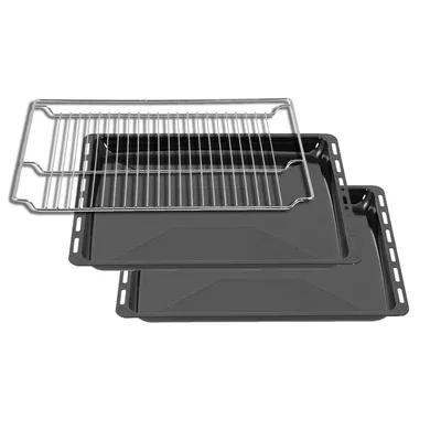 Produktbild von ICQN 465 x 370 x 30 doppelt Set mit Gitter, Passend für Bosch Neff Constructa, 2er Emaillierte Fettpfanne für Backofen und Verchromt Backofenrost, Kratzfest & Rosfrei, 46,5 x 37 x 3 cm