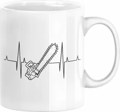 Produktbild von Kettensäge Herzschlag Tasse Waldarbeiter Geschenk Lustige Geschenkidee Forstarbeiter (Weiß)