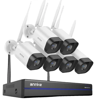 Zdjęcie produktu dla Bezprzewodowy system kamer monitoringu CCTV, rozdzielczość 3 MP, dwukierunkowa komunikacja audio, 6 kamer 3 MP, bez-b