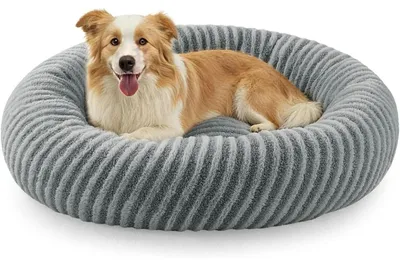 Produktbild von Hundebett Donut Rund Waschbar Ø 58 cm Grau Kaninchenimitat-Plüsch Teddy-Fleece