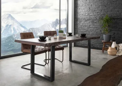 Produktbild von MASSIVMOEBEL24 Baumtisch Akazie 220x100x77 braun lackiert / U-Beine anthrazit glänzend FREEFORM 5