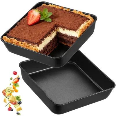 Zdjęcie produktu dla Zestaw 2 formy do zapiekanek, kwadratowe, ze stali nierdzewnej, z powłoką nieprzywierającą, wymiary: 16 x 14 x 5 cm