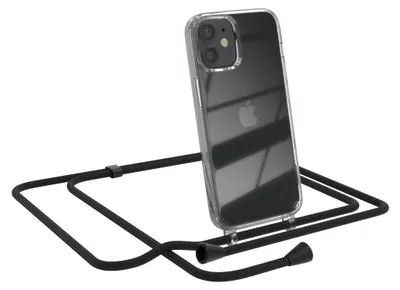 Produktbild von EAZY CASE Handykette kompatibel mit Apple iPhone 12 Mini, Handyhülle mit Umhängeband, Handykordel, Schutzhülle Clear, Band in Schwarz