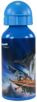 Produktbild von PLAYMOBIL Trinkflasche für Kinder - Piraten Flasche Wasserflasche aus Aluminium 400 ml Blau