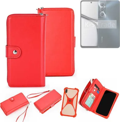 Produktbild von K-S-Trade 2in1 Schutzhülle Portemonnee Handyhülle mit Bumper kompatibel mit Realme C65 Hülle Case Etui Geldbörse Smartphone rot (1x)