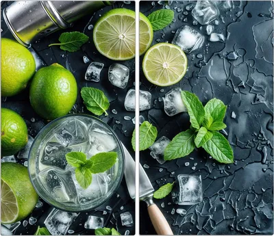 Produktbild von Spritzschutz Herdabdeckplatte Schneidebrett aus Glas Frische Limetten 2-Teilig (60x52cm)