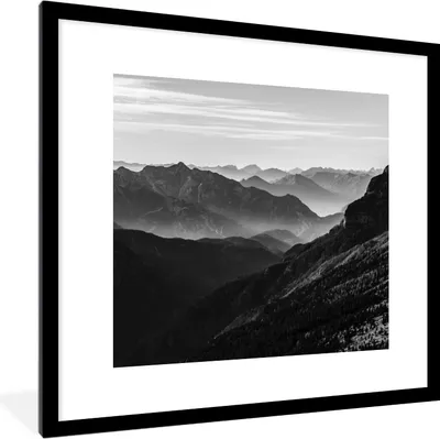 Produktbild von MuchoWow® Gerahmtes Poster Berge - Natur - Nebel 40x40 cm - Poster mit Schwarzem Bilderrahmen Wandposter Rahmen Foto Bilder - Poster - Plakat im Rahmen