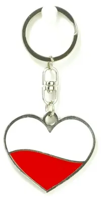 Productafbeelding van Metalen sleutelhanger, hartvormig, wit en rood, 5 cm
