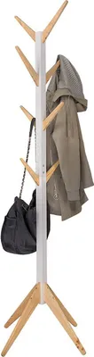 Produktbild von WOLTU Kleiderständer mit 8 Haken Garderobenständer Hängeregal Wäscheständer Gestell Aufhänger 180 cm Höhe aus Massivholz Weiß+Natur