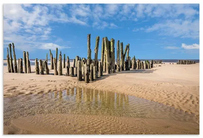 Produktbild von ARTland Wandbild Alu für Innen & Outdoor Alte Buhnen am Strand von Rantum Sylt Größe: 120x80 cm