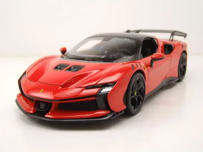 A red Ferrari SF90 XX Stradale model car on a white background.