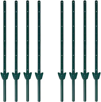 A set of eight green fence posts arranged in two columns of four on a white background.