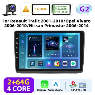 Image de Pour Renault Trafic/Opel Vivaro - Autoradio Android 2DIN - CarPlay sans fil - Écran tactile de 25,4 cm - 2 Go de RAM + 64 Go de ROM - Résolution 1024×600 - Caméra de recul - Blanc