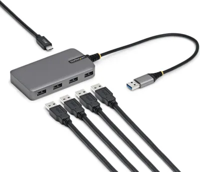 Obrázek produktu pro StarTech.com 5G4AC-USB-A-HUB, USB 3.2 Gen 1 (3.1 Gen 1) Type-A, USB 3.2 Gen 1 (3.1 Gen 1) Type-A, USB typu C, 5000 Mbit/s, Šedá, Plast, 0,3 m